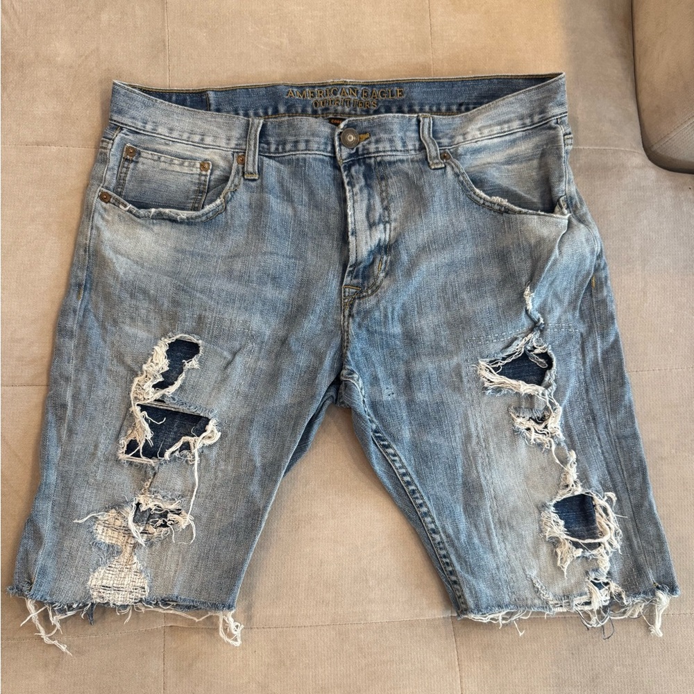 American Eagle Outfitters Men's Distressed Blue Denim Shorts